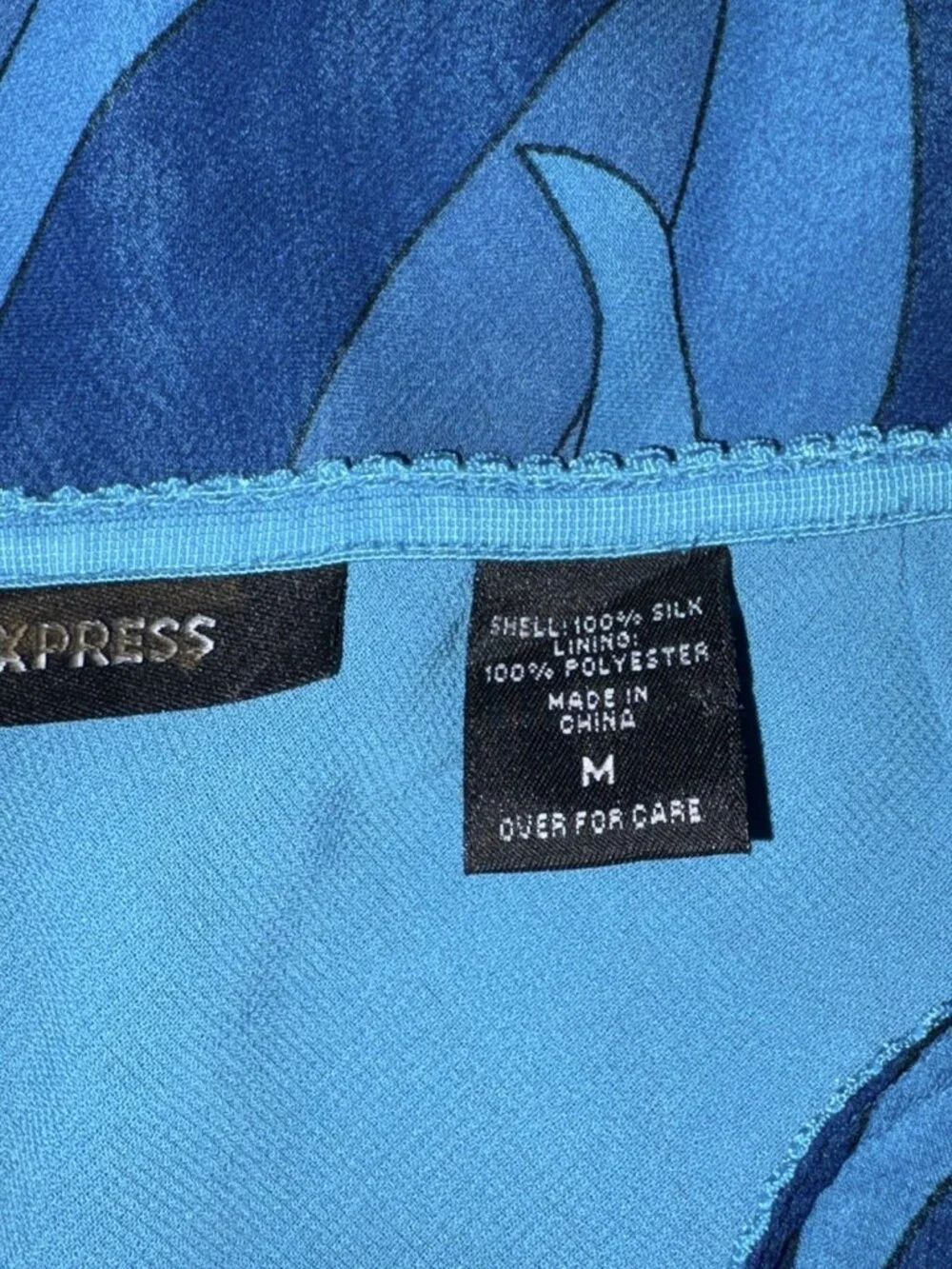 Vintage Y2K Express Blue Silk Sheer Overlay Maxi Skirt Abstract Pattern M Retro